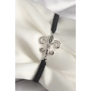 Pirinç Gümüş Renk Zirkon Taş İşlemeli Zambak Model Asansörlü Makrome Model Kadın Bileklik