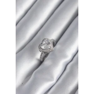 Pirinç Gümüş Renk Zirkon Taş Kalp Charm Model Kadın Yüzük