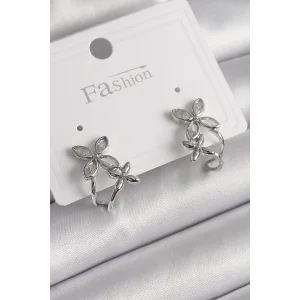 Pirinç Gümüş Renk Zirkon Taşlı 2Li Çiçek Model Kadın Küpe