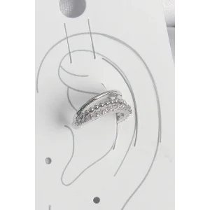 Pirinç Gümüş Renk Zirkon Taşlı 3Lü Sıralı Kadın Kıkırdak Küpe