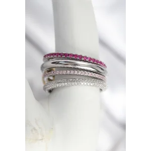 Pirinç Gümüş Renk Zirkon Taşlı 4Lü Kadın Yüzük