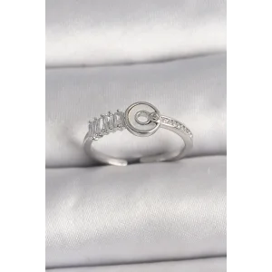 Pirinç Gümüş Renk Zirkon Taşlı Ayarlanabilir Kadın Yüzük