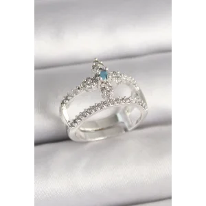 Pirinç Gümüş Renk Zirkon Taşlı Ayarlanabilir Model Kadın Yüzük