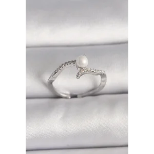 Pirinç Gümüş Renk Zirkon Taşlı Ayarlanabilir Yüzük