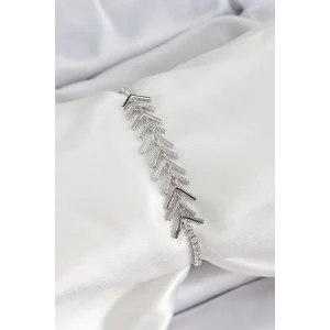 Pirinç Gümüş Renk Zirkon Taşlı Balık Sırtı Kadın Bileklik