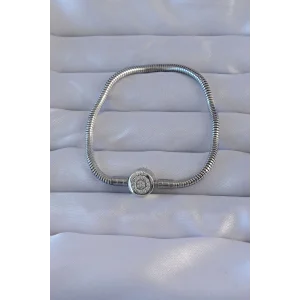 Pirinç Gümüş Renk Zirkon Taşlı Charm Bileklik