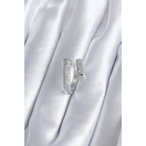 Pirinç Gümüş Renk Zirkon Taşlı Çivi Model Kadın Yüzük