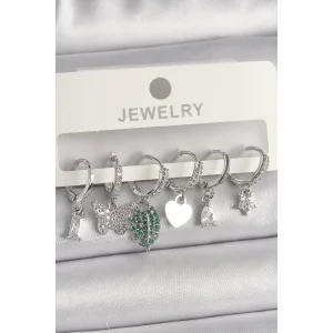 Pirinç Gümüş Renk Zirkon Taşlı Çoklu Figür Kadın Küpe Seti