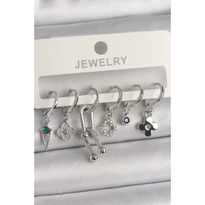 Pirinç Gümüş Renk Zirkon Taşlı Çoklu Figür Kadın Küpe Seti