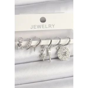 Pirinç Gümüş Renk Zirkon Taşlı Çoklu Figür Kadın Küpe Seti