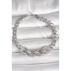 Pirinç Gümüş Renk Zirkon Taşlı Daire Zincir Model Kadın Bileklik