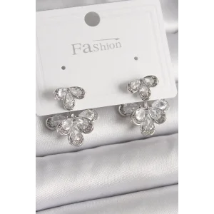 Pirinç Gümüş Renk Zirkon Taşlı Damla Model Kadın Küpe