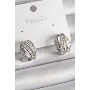 Pirinç Gümüş Renk Zirkon Taşlı Düğüm Halka Model Kadın Küpe