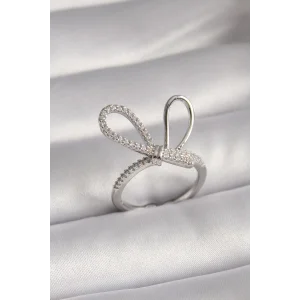 Pirinç Gümüş Renk Zirkon Taşlı Düğüm Model Kadın Yüzük