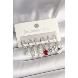 Pirinç Gümüş Renk Zirkon Taşlı Fatma Ana El Figür Kadın Küpe Seti