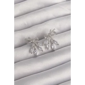 Pirinç Gümüş Renk Zirkon Taşlı Fiyonk Küpe