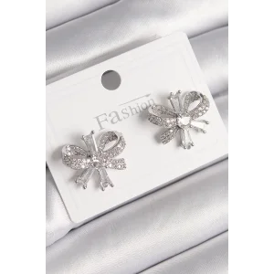 Pirinç Gümüş Renk Zirkon Taşlı Fiyonk Model Kadın Küpe