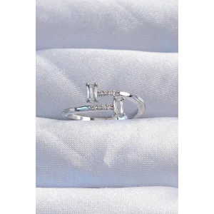 Pirinç Gümüş Renk Zirkon Taşlı Geometrik Ayarlanabilir Yüzük