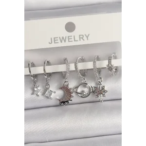 Pirinç Gümüş Renk Zirkon Taşlı Gezgen Model Kadın Küpe Seti