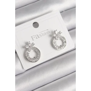 Pirinç Gümüş Renk Zirkon Taşlı Halka Model Çiçek Figür Kadın Küpe