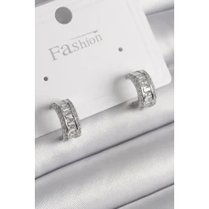 Pirinç Gümüş Renk Zirkon Taşlı Halka Model Kadın Küpe