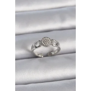 Pirinç Gümüş Renk Zirkon Taşlı İncili Kalp İşleme Detay Ayarlanabilir Model Kadın Yüzük