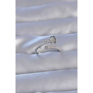 Pirinç Gümüş Renk Zirkon Taşlı İncili Satürn Model Ayarlanabilir Yüzük