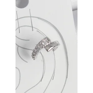 Pirinç Gümüş Renk Zirkon Taşlı Kadın Kıkırdak Küpe