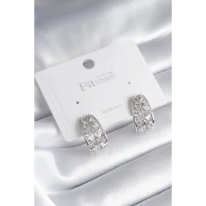 Pirinç Gümüş Renk Zirkon Taşlı Kadın Küpe