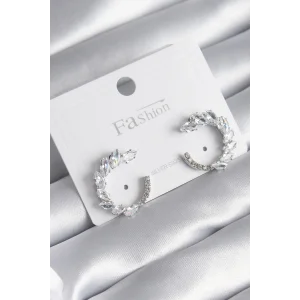 Pirinç Gümüş Renk Zirkon Taşlı Kadın Küpe