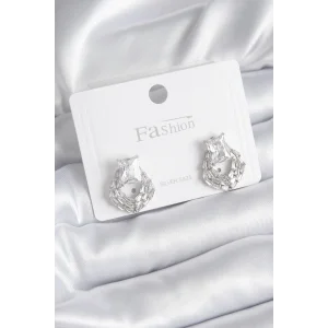 Pirinç Gümüş Renk Zirkon Taşlı Kadın Küpe