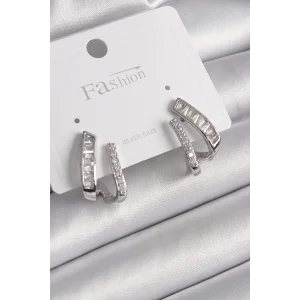 Pirinç Gümüş Renk Zirkon Taşlı Kadın Küpe