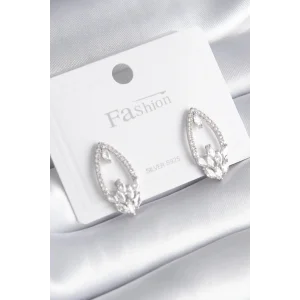 Pirinç Gümüş Renk Zirkon Taşlı Kadın Küpe