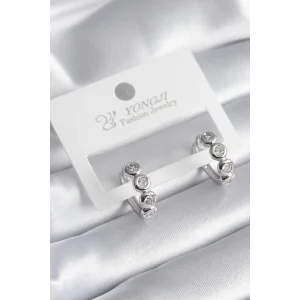 Pirinç Gümüş Renk Zirkon Taşlı Kadın Küpe