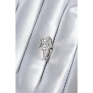 Pirinç Gümüş Renk Zirkon Taşlı Kalp Charm Model Kadın Yüzük