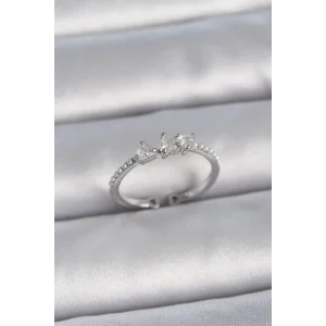 Pirinç Gümüş Renk Zirkon Taşlı Kalp İnci Detay Ayarlanabilir Model Kadın Yüzük