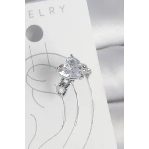 Pirinç Gümüş Renk Zirkon Taşlı Kalp Model Kadın Kıkırdak Küpe