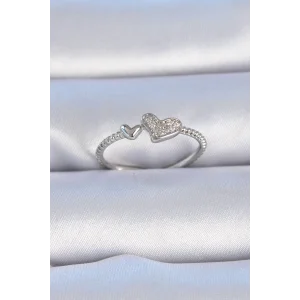 Pirinç Gümüş Renk Zirkon Taşlı Kalp Model Kadın Yüzük