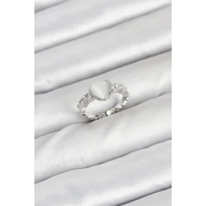 Pirinç Gümüş Renk Zirkon Taşlı Kalpli Kadın Yüzük