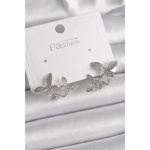 Pirinç Gümüş Renk Zirkon Taşlı Kelebek Model Kadın Küpe