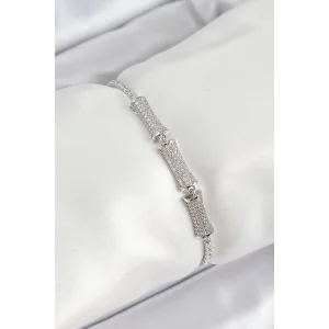 Pirinç Gümüş Renk Zirkon Taşlı Kemik Model Kadın Bileklik