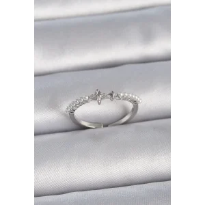 Pirinç Gümüş Renk Zirkon Taşlı Sıralı İnci Ayarlanabilir Model Kadın Yüzük