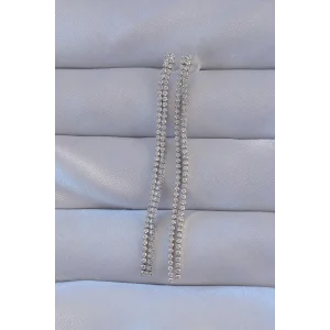 Pirinç Gümüş Renk Zirkon Taşlı Su Yolu Model Küpe