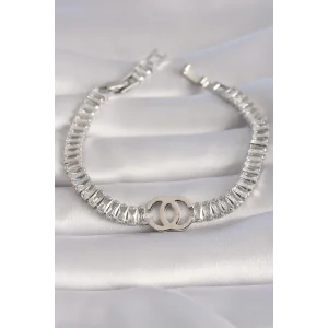 Pirinç Gümüş Renk Zirkon Taşlı Su Yolu Model VIP Seri Kadın Bileklik