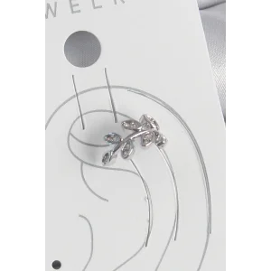 Pirinç Gümüş Renk Zirkon Taşlı Yaprak Model Kıkırdak Kadın Küpe