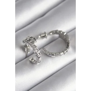 Pirinç Gümüş Renk Zirkon Taşlı Yılan Model Kadın Küpe