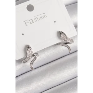 Pirinç Gümüş Renk Zirkon Taşlı Yılan Model Kadın Küpe