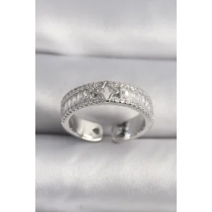 Pirinç Gümüş Renk Zirkon Taşlı Yıldız İşleme VIP Seri Kadın Yüzük