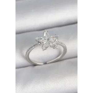 Pirinç Gümüş Renk Zirkon Taşlı Yıldız Model Ayarlanabilir Kadın Yüzük