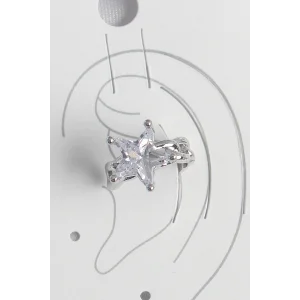 Pirinç Gümüş Renk Zirkon Taşlı Yıldız Model Kadın Kıkırdak Küpe